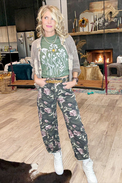 Floral Camo Barrel Jeans