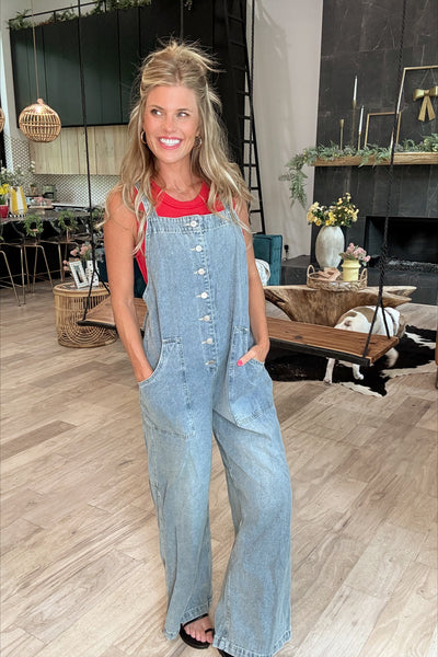 Wide Leg Button Front Overalls