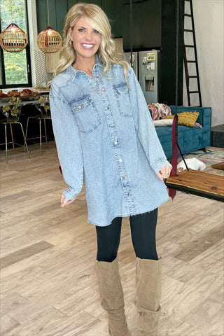 (Pre-Order)Long Denim Button Front Shirt Dress