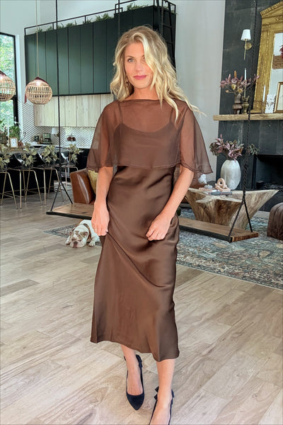 Brown Cape Satin Slip Dress