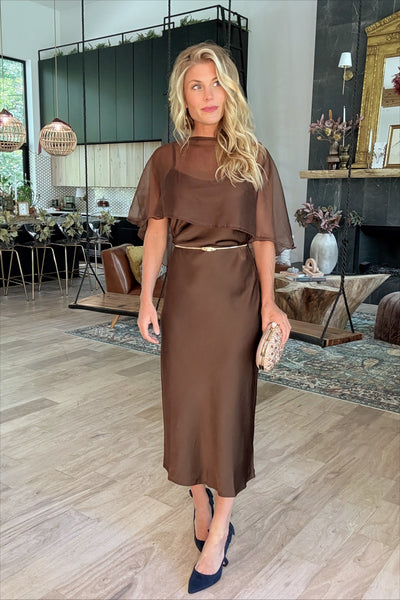 Brown Cape Satin Slip Dress