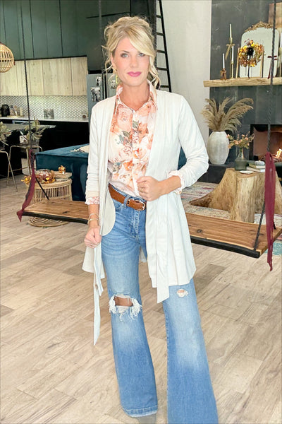 Peach Floral Puff Sleeve Blouse