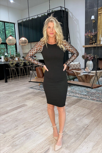 Black & Silver Sheer Sleeve Dress