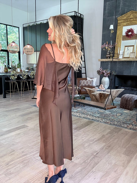 Brown Cape Satin Slip Dress