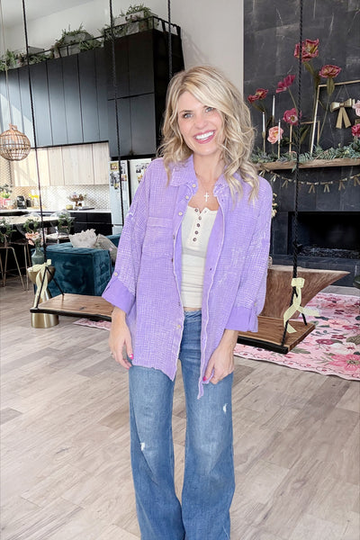 Lavender Button Front Shacket