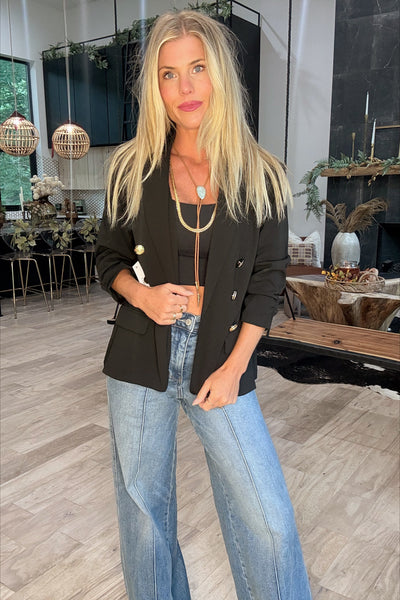 Vintage Black Gold Button Blazer