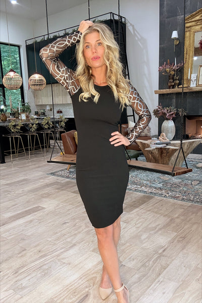 Black & Silver Sheer Sleeve Dress