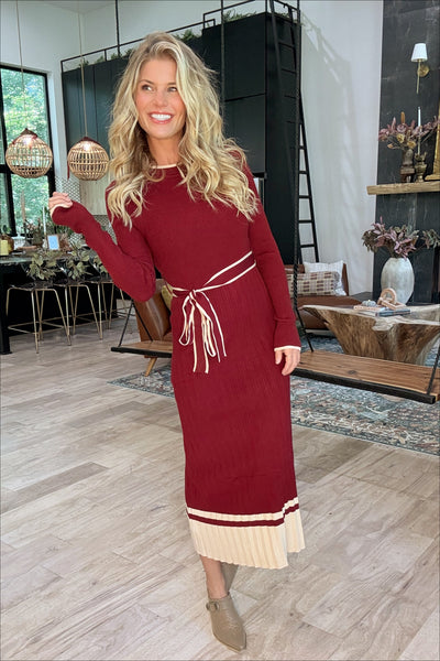 Burgundy Ribbed Knit Midi Dress