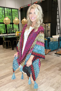Magenta Colorful Crochet Poncho