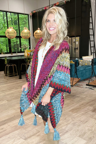 Magenta Colorful Crochet Poncho