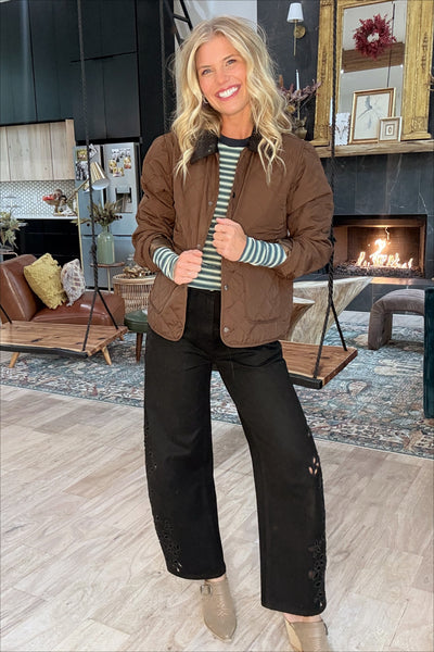 Brown Corduroy Collar Quilted Jacket