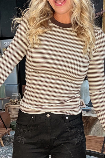 Brown & Mocha Striped Long Sleeve Top