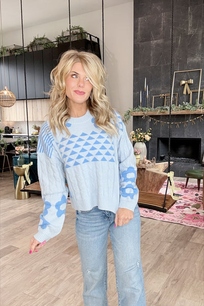 Blue Floral Sweater