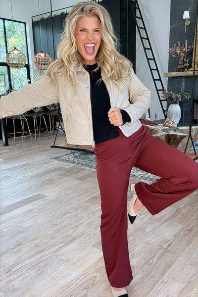 Taupe Knit Contrast Long Sleeve Jacket