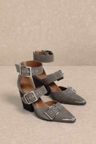 Gray Buckle Heels