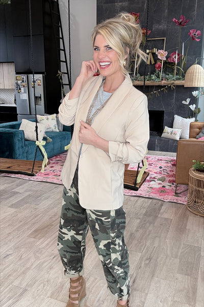 Taupe 3/4 Sleeve Blazer