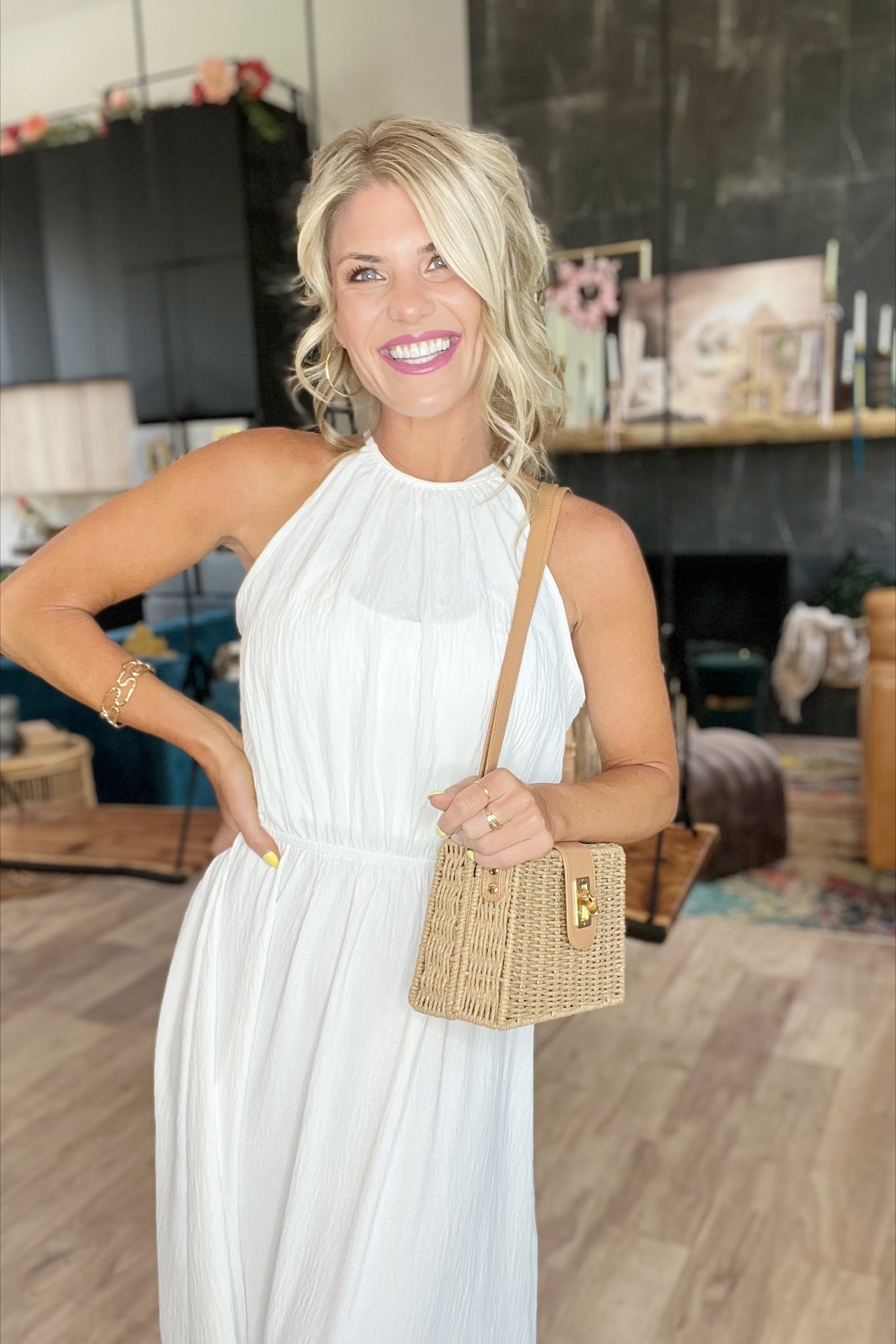 White Halter Tiered Maxi Dress