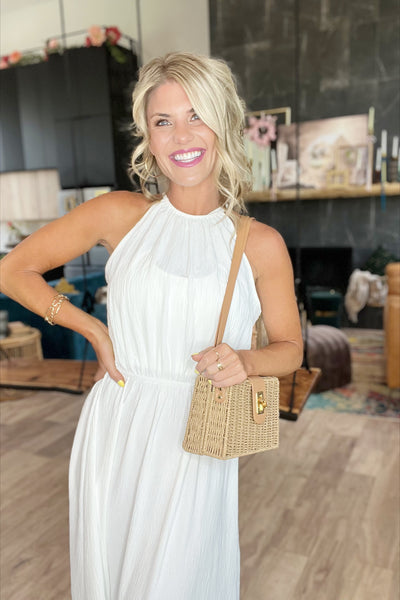 White Halter Tiered Maxi Dress