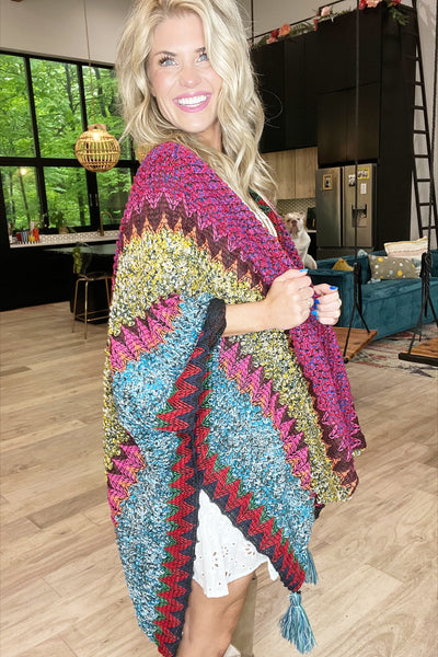 Magenta Colorful Crochet Poncho
