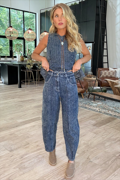 Dark Denim Barrel Pant Set (Pants Only)