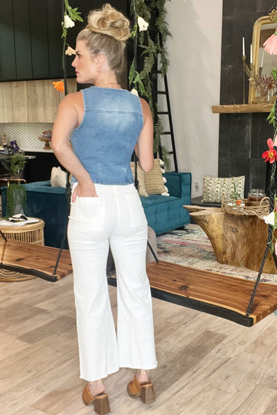 White Wide Leg Stretch Denim