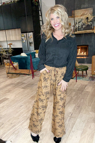 Camel Linen Printed Pants