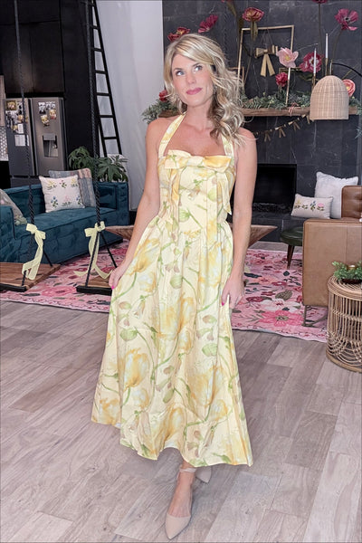 Yellow Floral Halter Dress