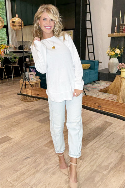 Rounded Hem Waffle Long Sleeve Top