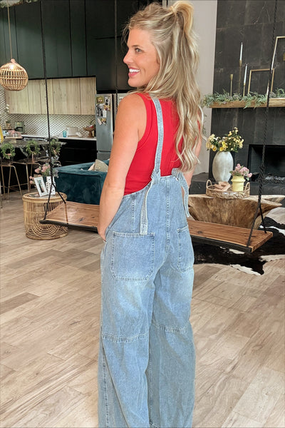 Wide Leg Button Front Overalls