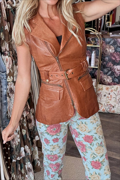 Vintage Camel Brown Faux Leather Vest