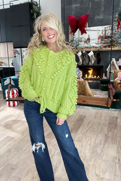 Lime Crochet Tufted Dot Cable Knit