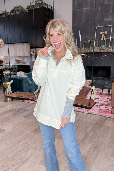 Cream Washed 1/4 Button Top