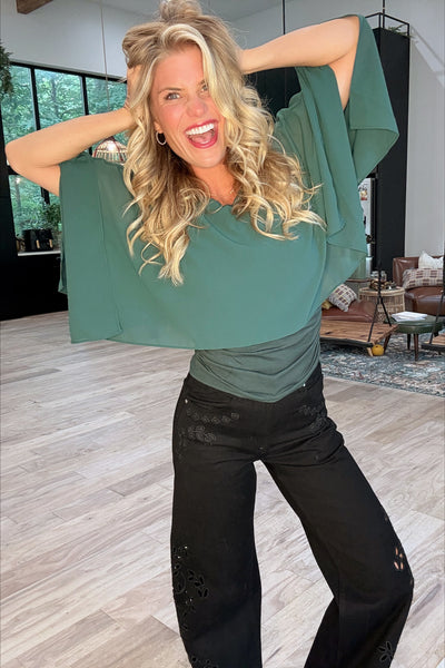 Emerald Chiffon Cape Overlay Top