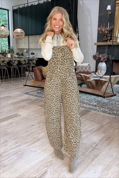 Animal Print Wide Barrel Leg Overalls