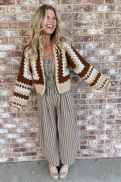 Brown Handmade Crochet Short Cardigan