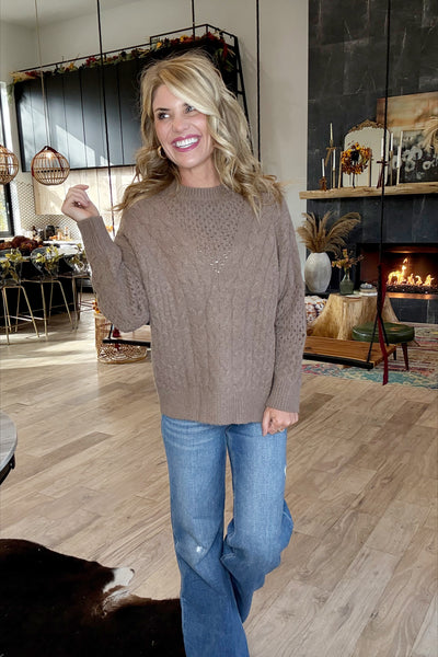 Mocha Cable Knit Sweater