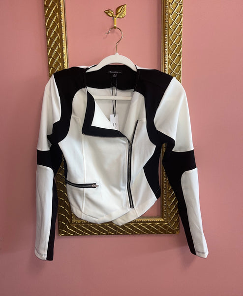 White and Black Zip Up Jacket