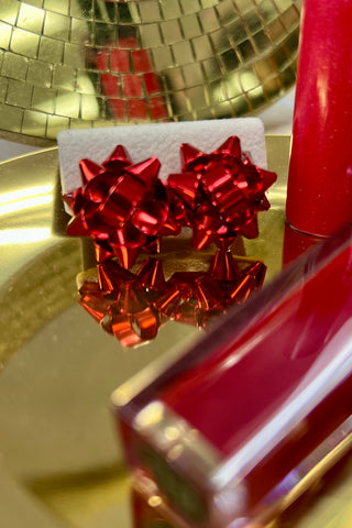 Red Gift Bow Earrings