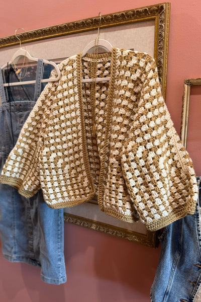 Taupe & Ivory Handmade Crochet Short Cardigan